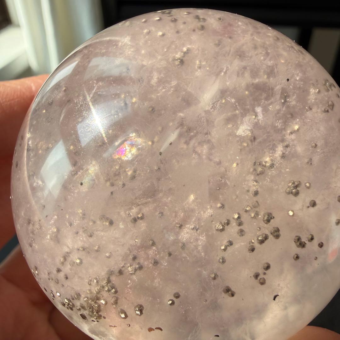 【masa様確認専用】天然石パイライト共生フローライトスフィアNO.021114