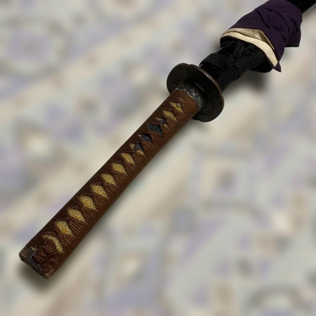 居合刀(刀袋付) 茶柄 竹笹木瓜真鍮鍔 黒梨地呂鞘
