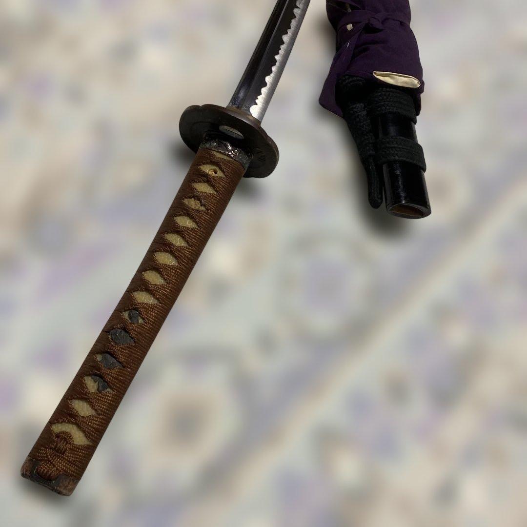 居合刀(刀袋付) 茶柄 竹笹木瓜真鍮鍔 黒梨地呂鞘