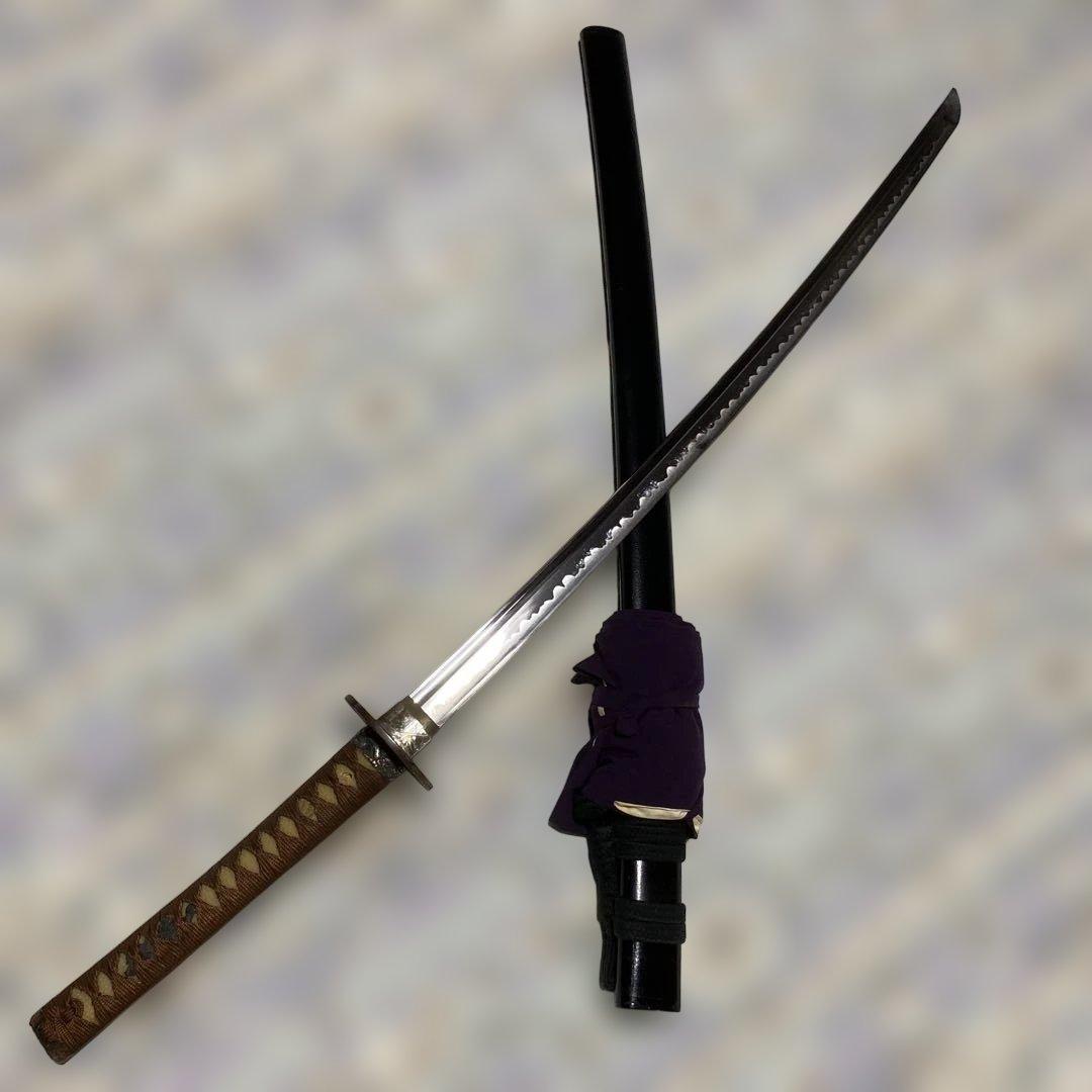 居合刀(刀袋付) 茶柄 竹笹木瓜真鍮鍔 黒梨地呂鞘