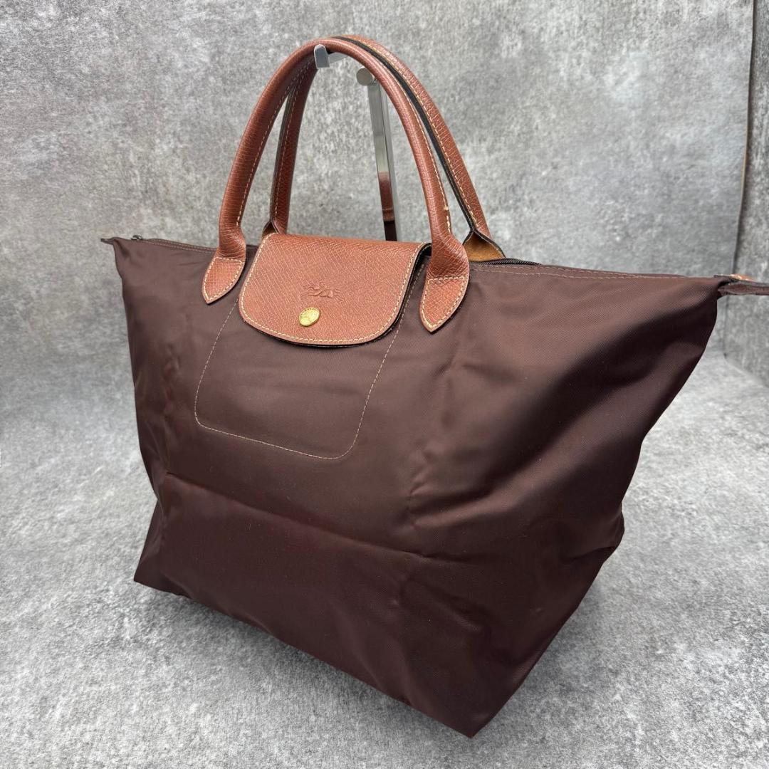 極美品　ロンシャン　ル　プリアージュ　M　ダークブラウン　トップハンドル