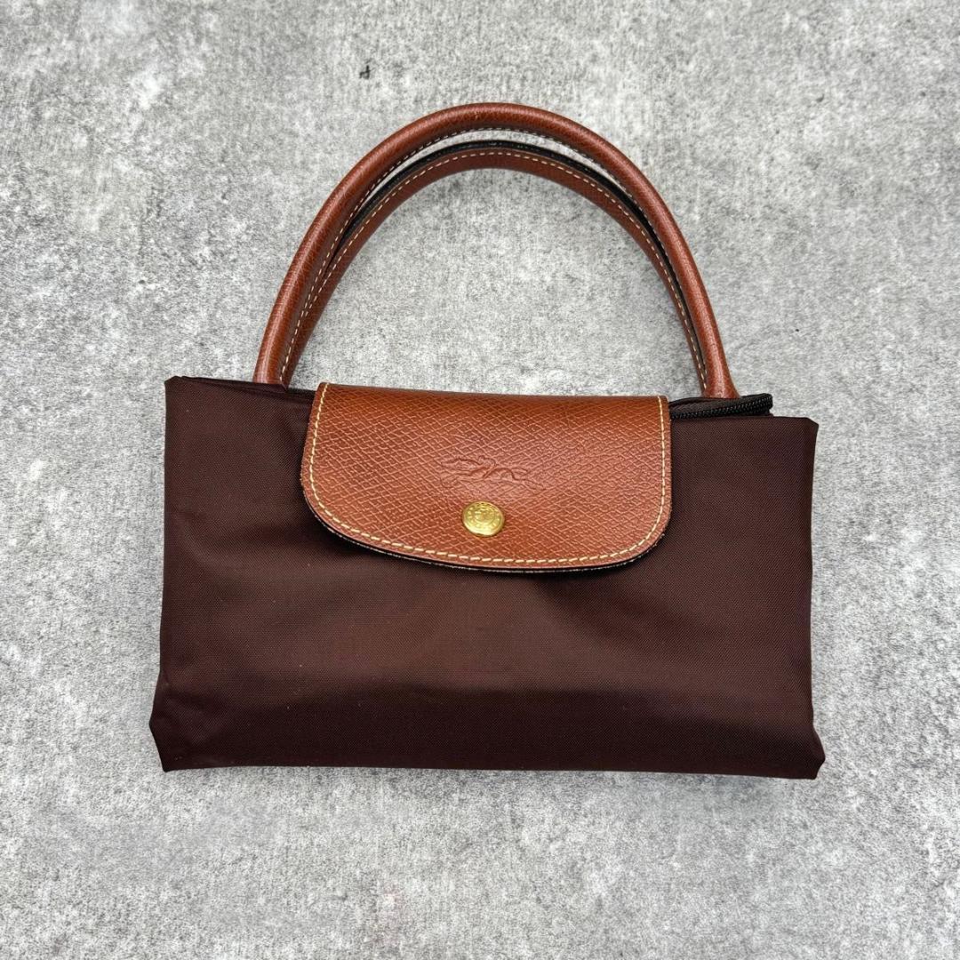極美品　ロンシャン　ル　プリアージュ　M　ダークブラウン　トップハンドル