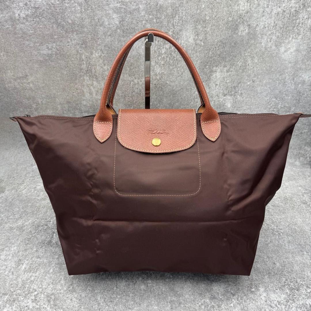 極美品　ロンシャン　ル　プリアージュ　M　ダークブラウン　トップハンドル