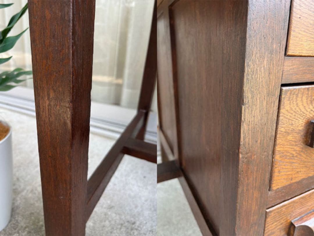 ◆アンティーク◆ 木製机　デスク　昭和レトロ　ナラ材　ヴィンテージ　古家具