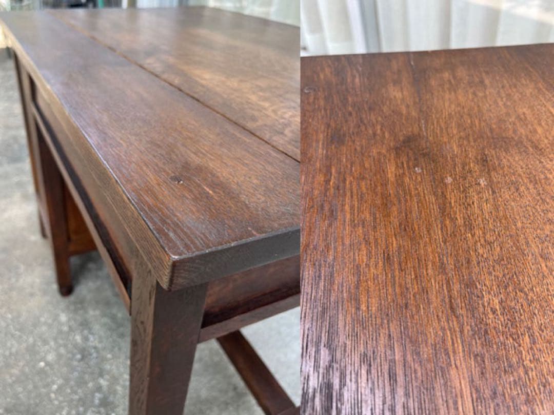 ◆アンティーク◆ 木製机　デスク　昭和レトロ　ナラ材　ヴィンテージ　古家具