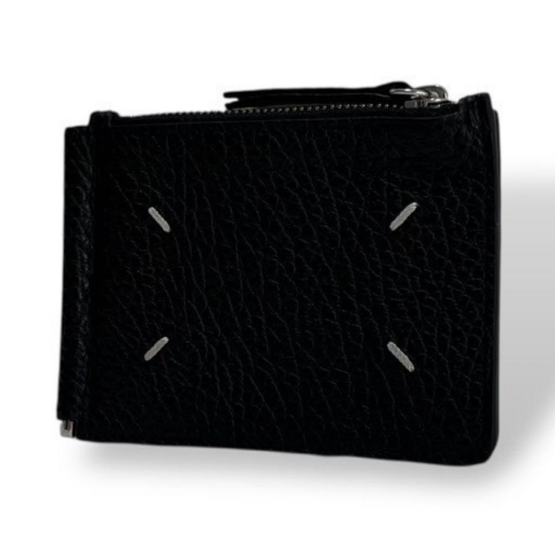 極美品 正規品 メゾンマルジェラ 4ステッチ マネークリップ シボ革 ブラック