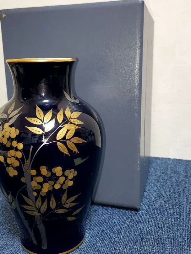 ☆okura☆花瓶☆大蔵陶園☆瑠璃金蝕☆南天☆27cm 箱付き