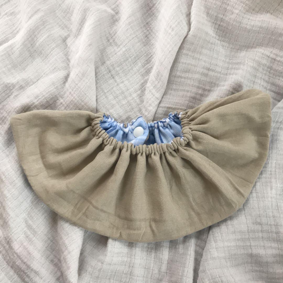 再販★水色チェック×セサミ★  ハンドメイド　リバーシブル　スタイ