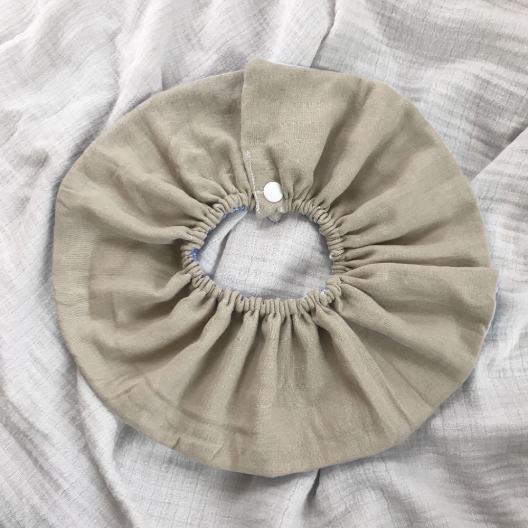 再販★水色チェック×セサミ★  ハンドメイド　リバーシブル　スタイ