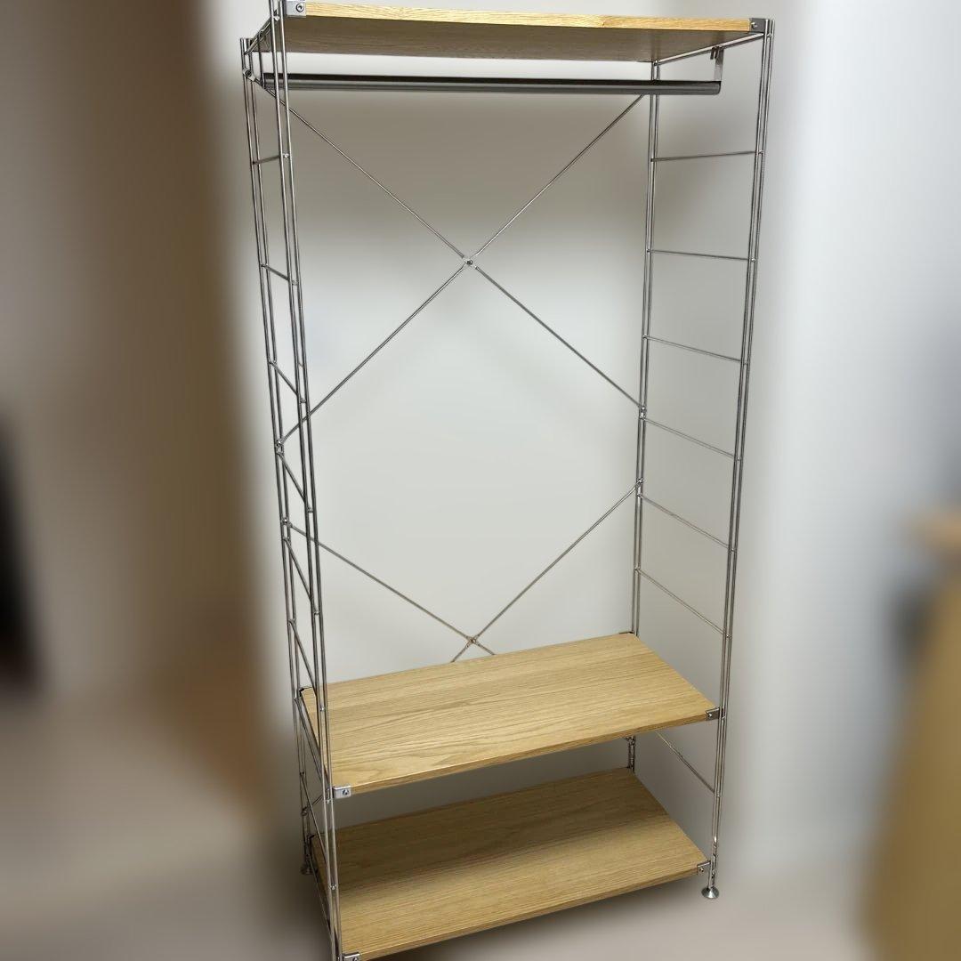 【美品】無印ステンレスユニットシェルフ　オーク材棚セットワイド　大