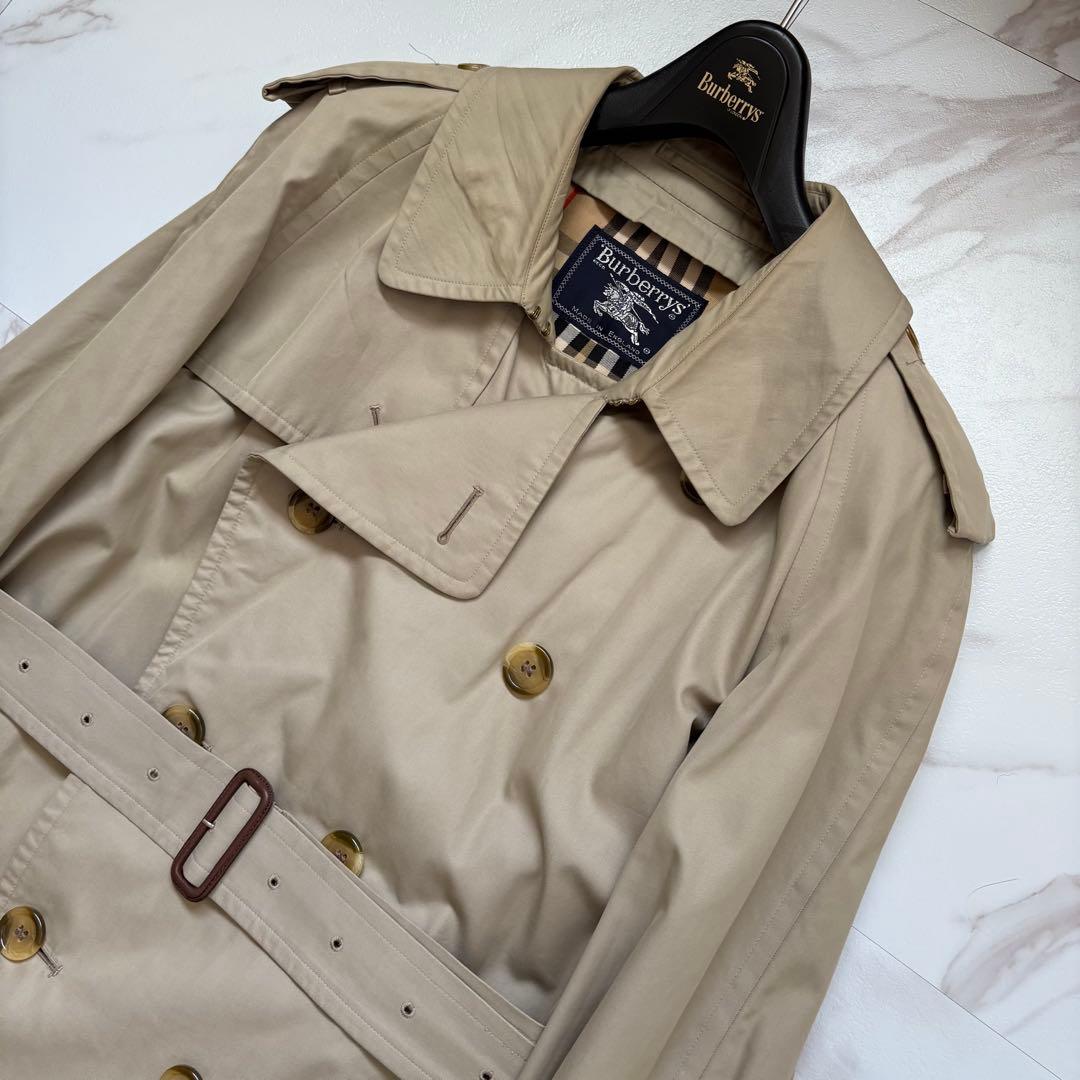 90s◆美品 BURBERRY ベルト付 トレンチコート カーキ ロング L