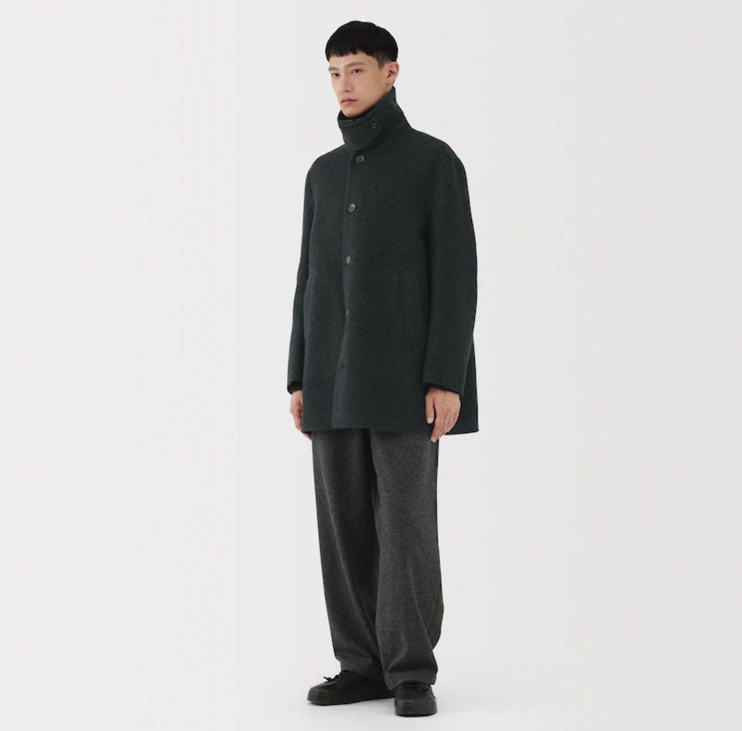 新品 MUJILabo カシミヤ混ショートステンカラーコート L ダークグレー