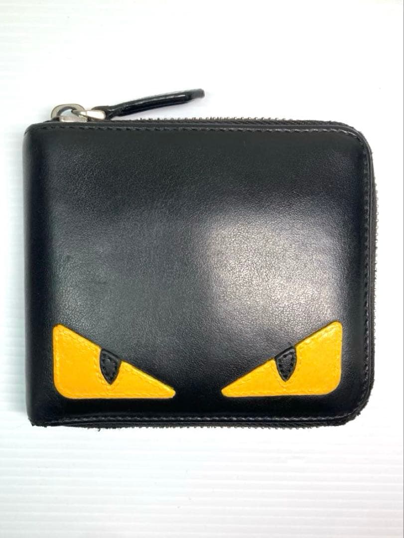 フェンディ　モンスター　バグズ アイ　レザー　ラウンドファスナー　二つ折り財布