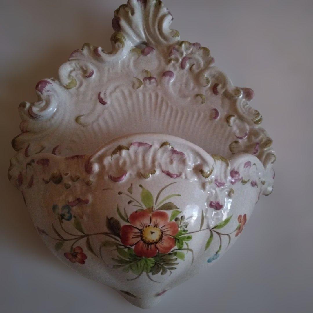 花柄陶器花器 ヴィンテージ風 陶器掛け28/23