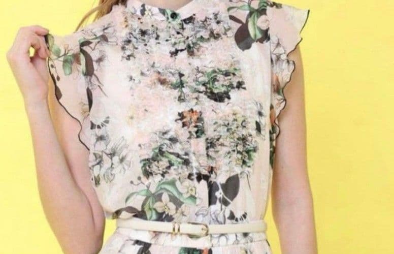 ANAYI アナイ bouquet プリント ミニフリルブラウス