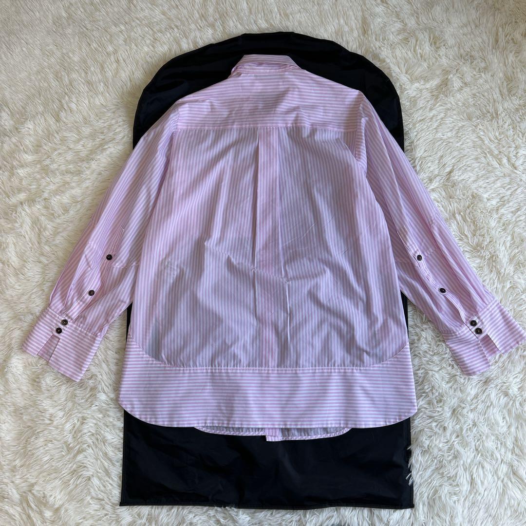 美品✨完売 エンフォルド ストライプ ソリッドスリーブシャツ ロゴ刺繍 ピンク