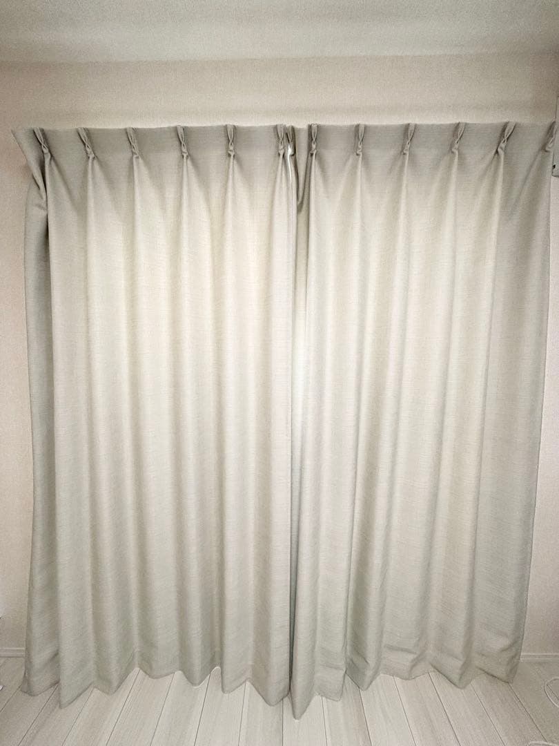 【美品】ニトリ　カーテン　オーダーレース　アイボリー　花柄　刺繍