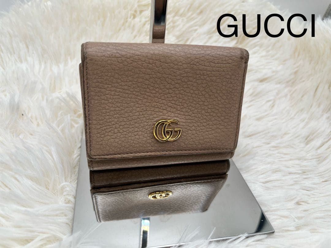 ✨美品✨ GUCCI グッチ 3つ折り財布 GGマーモント ピンク ベージュ