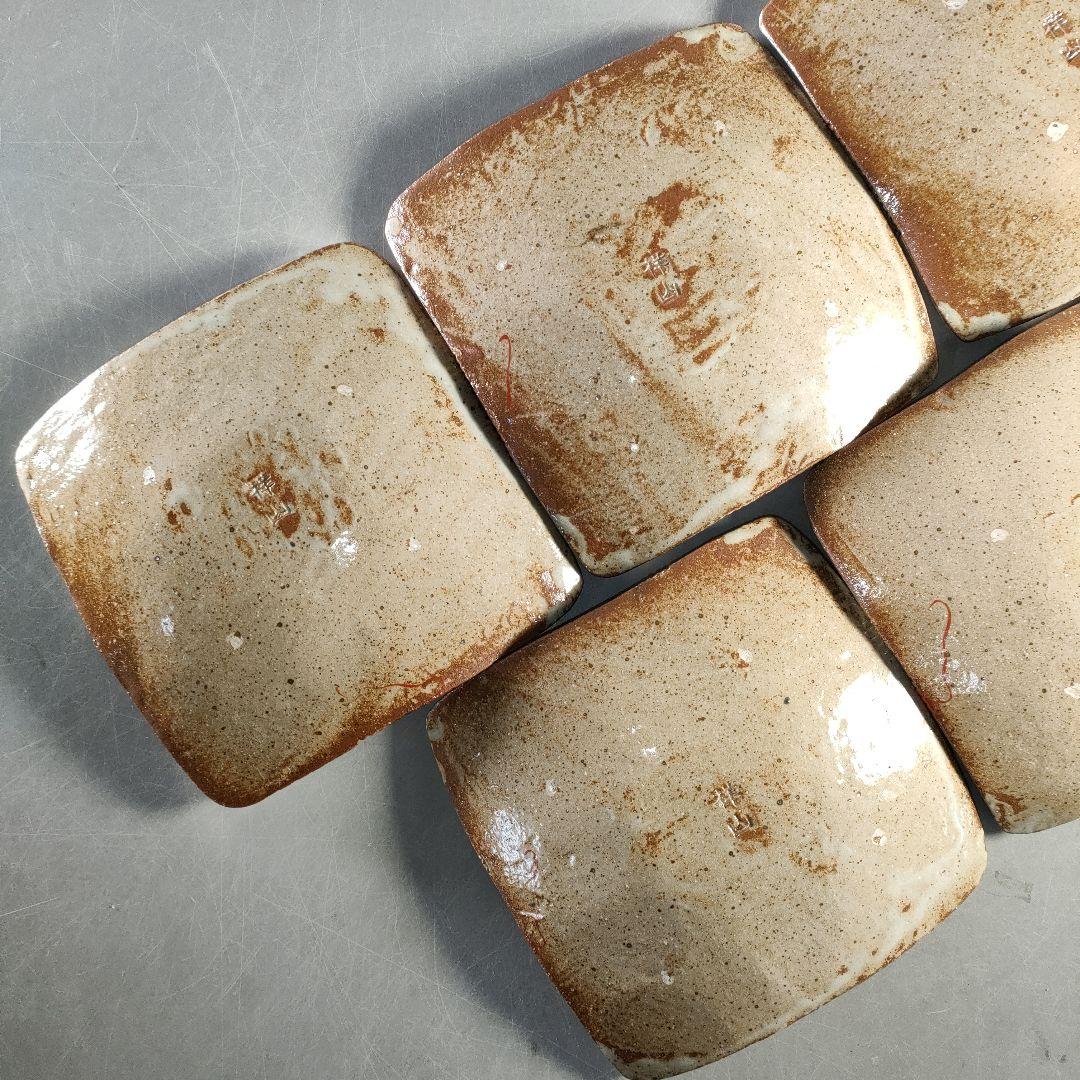 A1366-1/北大路魯山人写/祥山窯/美食道楽 色絵銀彩糸巻文四方皿5客/共箱