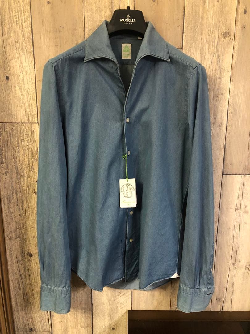 新作 フィナモレ MANUEL ワンピースカラー インディゴ デニムシャツ