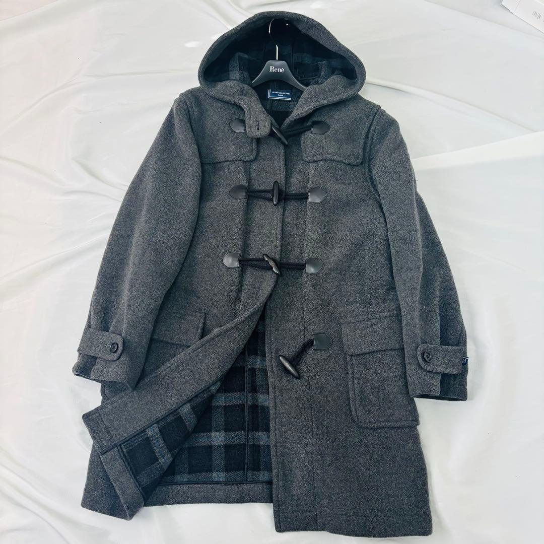 オリーブデオリーブ ダッフルコート グレー ウール 裏地チェック柄 Lサイズ