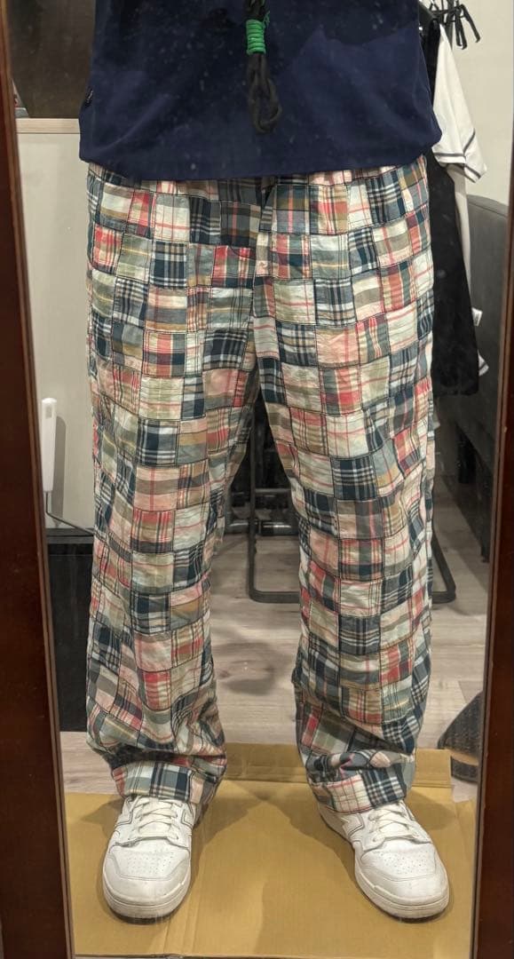 im　BEAMS PLUS マドラス チェック パッチワーク 2プリーツ