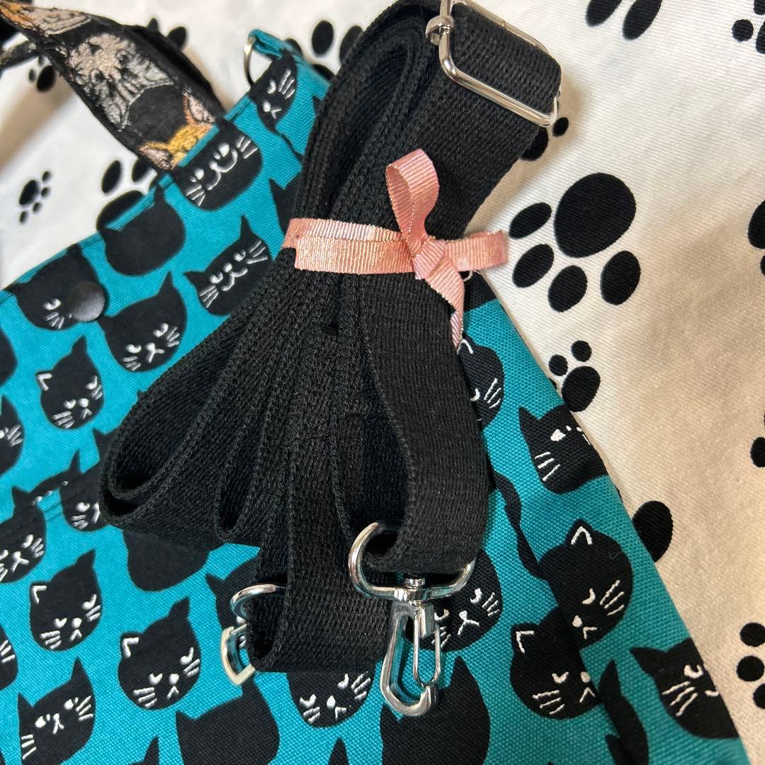 ハンドメイド黒猫プリントのスクエアトートバッグ