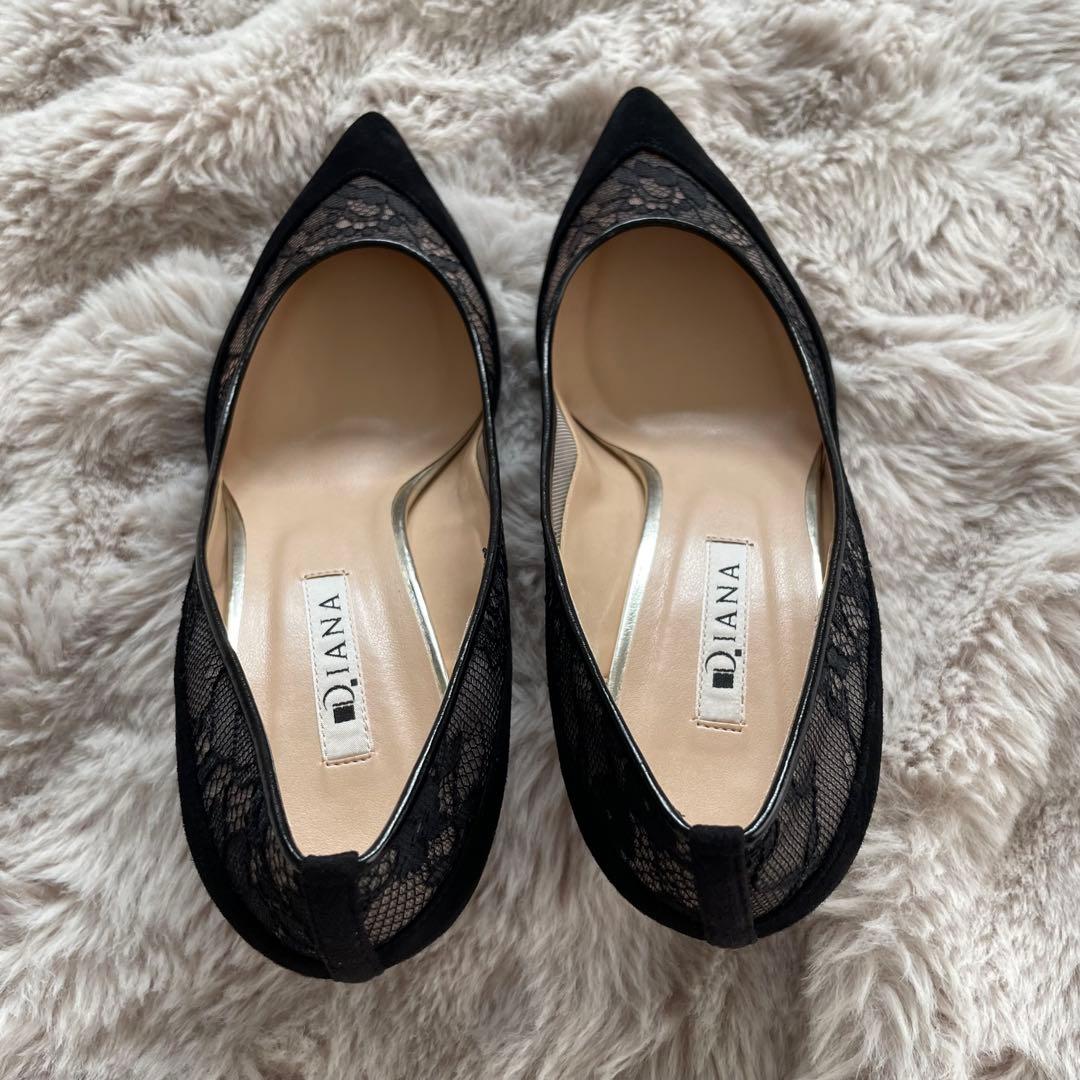 未使用【極美品】DIANA レースアップポインテッドトゥパンプス 25cm 黒