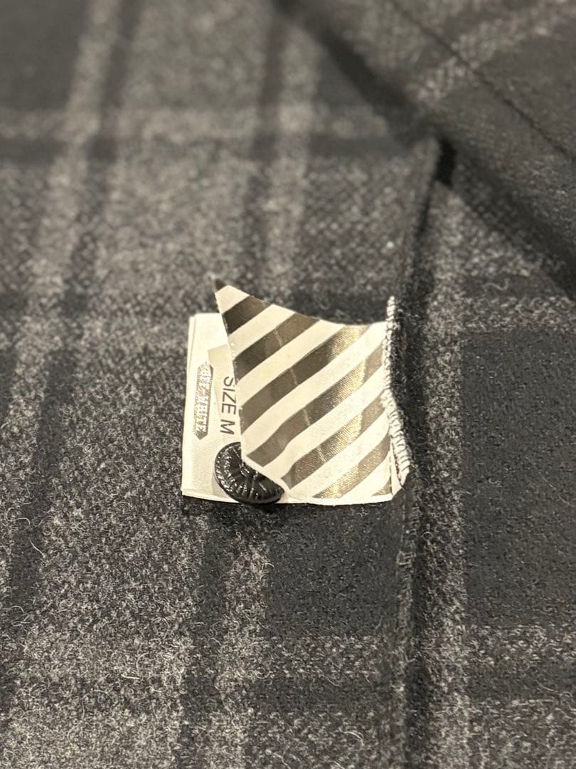 最終価格希少ブラックoff-whiteチェック柄長袖ロングシャツ