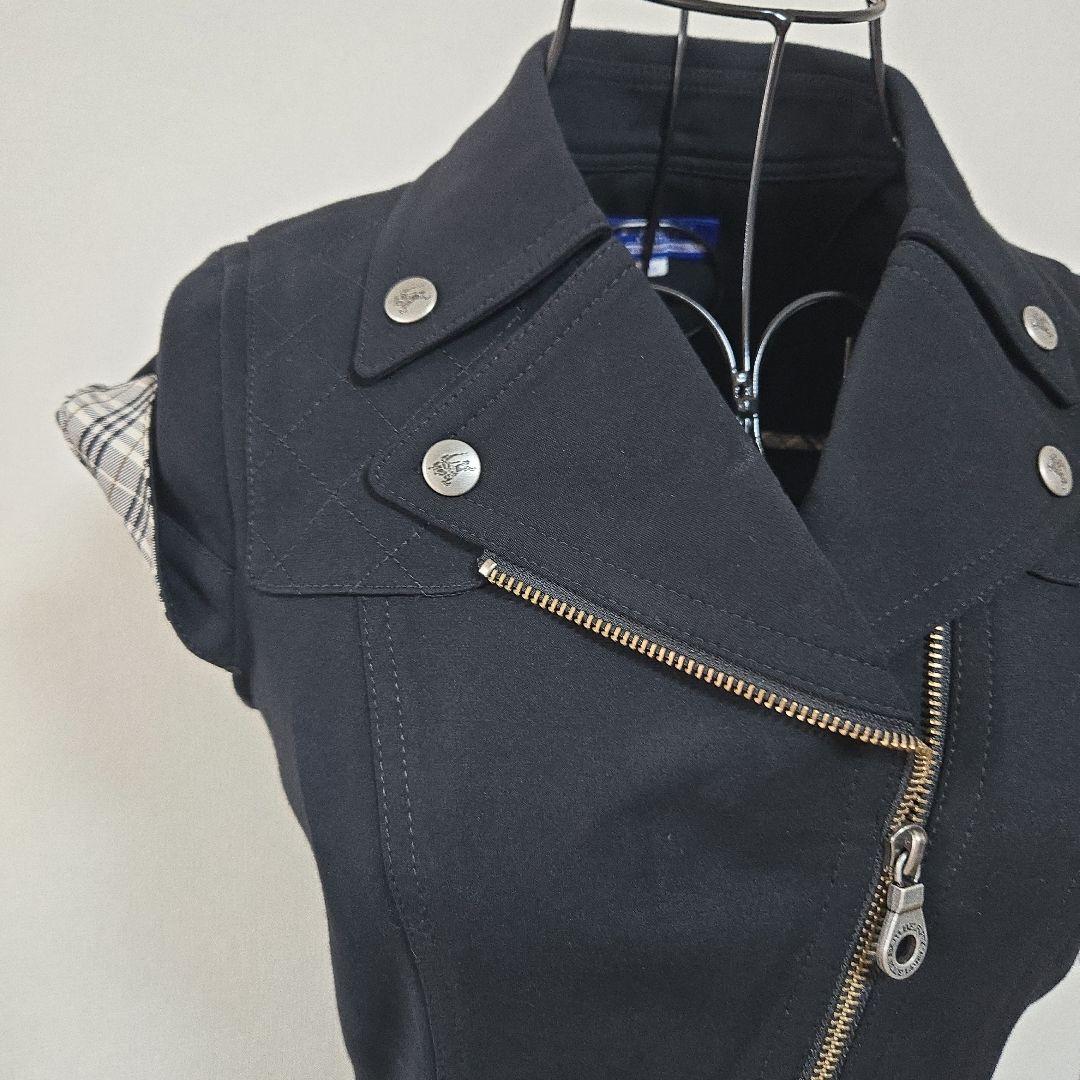 バーバリーブルーレーベル ライダース風 半袖ワンピース ノバチェック ロゴ刺繍