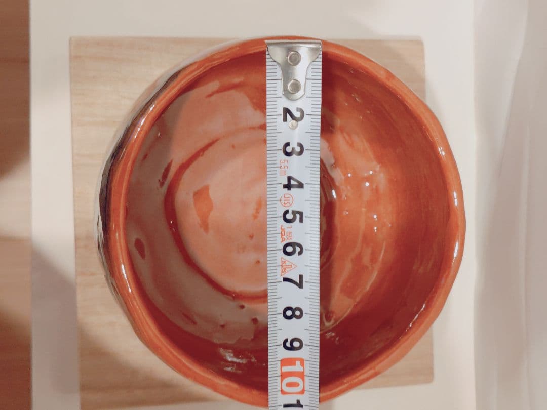 赤茶碗 月影 木製箱付き　楽焼