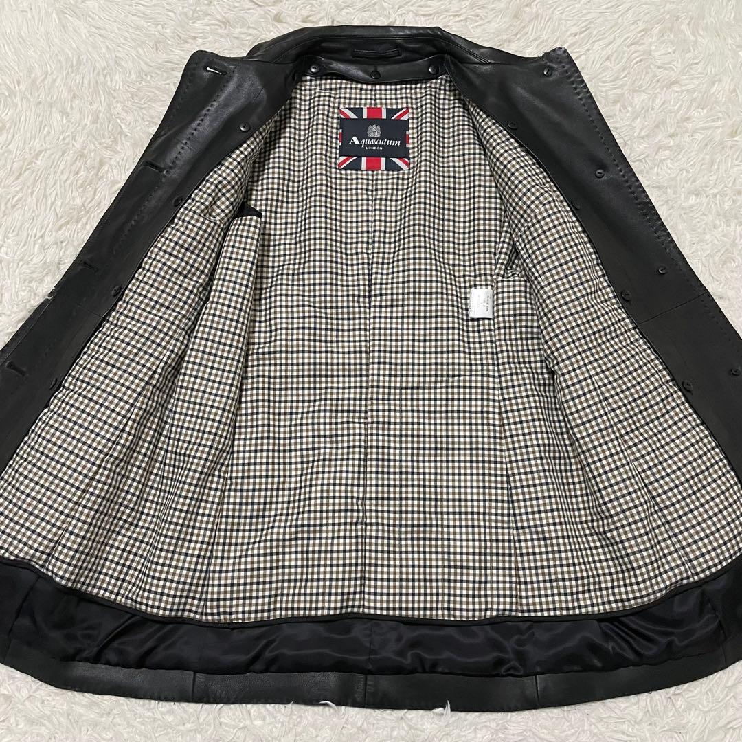 極美品 アクアスキュータム ラムレザーコート キルティングライナー付 チェック柄