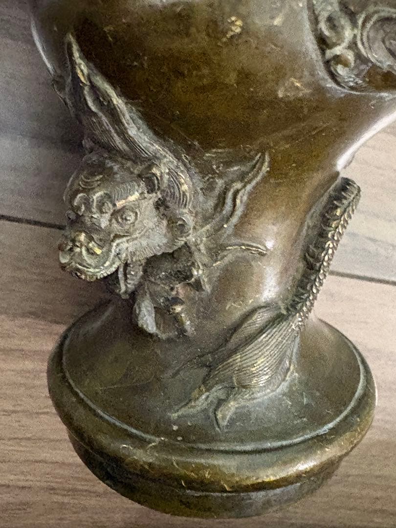 ▽ 錆物師 『鍋長』作江戸時代 龍雕刻 宣德銅製 古董