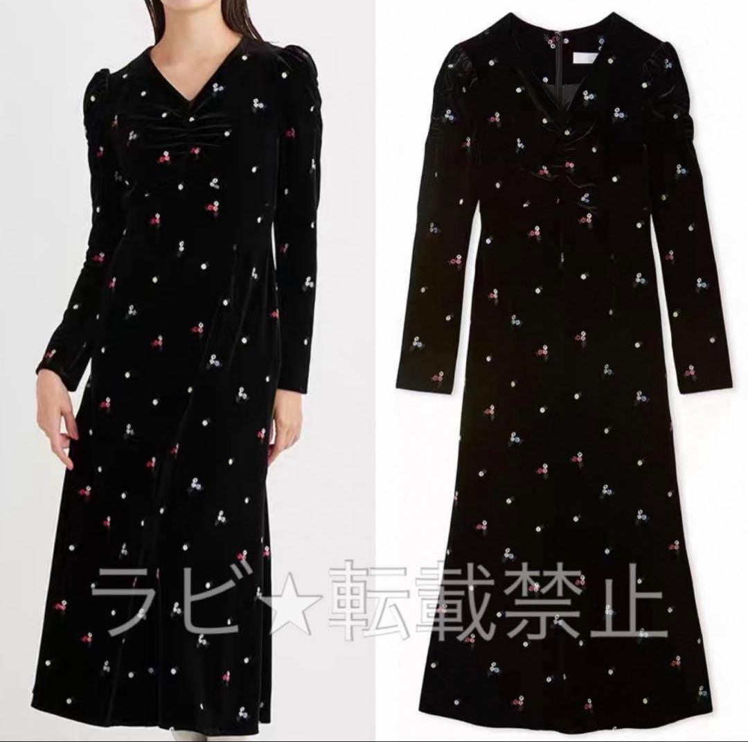 花柄刺繍ベロアワンピース セルフォード ベロアワンピース