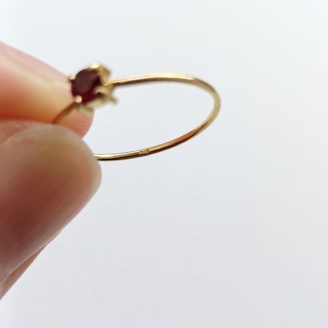K18ゴールド ルビー 3mmラウンドカット 爪留めリング 7号