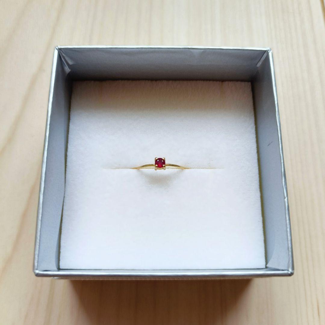 K18ゴールド ルビー 3mmラウンドカット 爪留めリング 7号