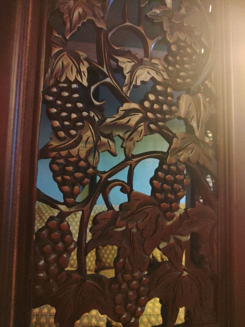 希少　パーテーション　透かし彫り　衝立　無垢　間仕切り　4連　ヴィンテージ