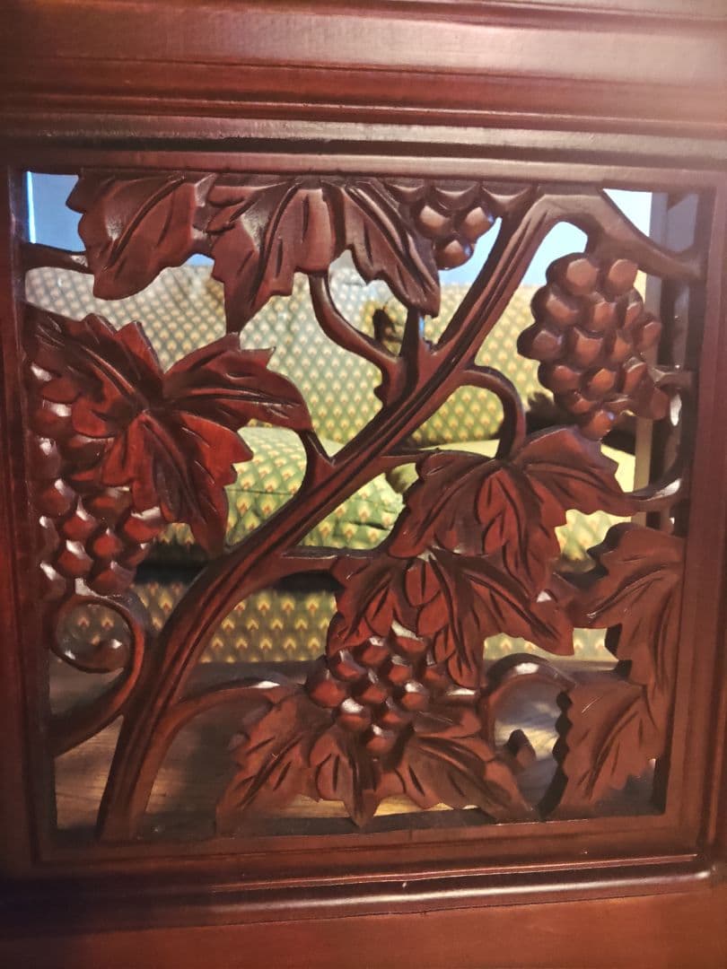 希少　パーテーション　透かし彫り　衝立　無垢　間仕切り　4連　ヴィンテージ