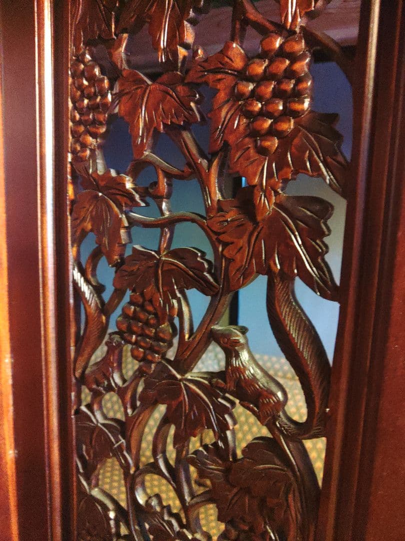 希少　パーテーション　透かし彫り　衝立　無垢　間仕切り　4連　ヴィンテージ