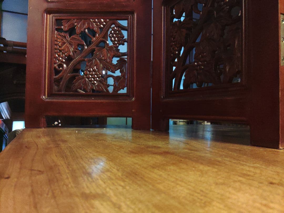 希少　パーテーション　透かし彫り　衝立　無垢　間仕切り　4連　ヴィンテージ