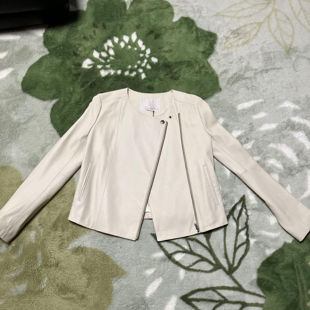 新品　ESTNATION アイボリー ライダース白レザージャケット SMPL