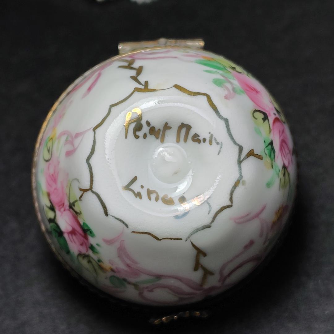 リモージュボックス　トリンケットボックス　フランス製　バラ　リボン