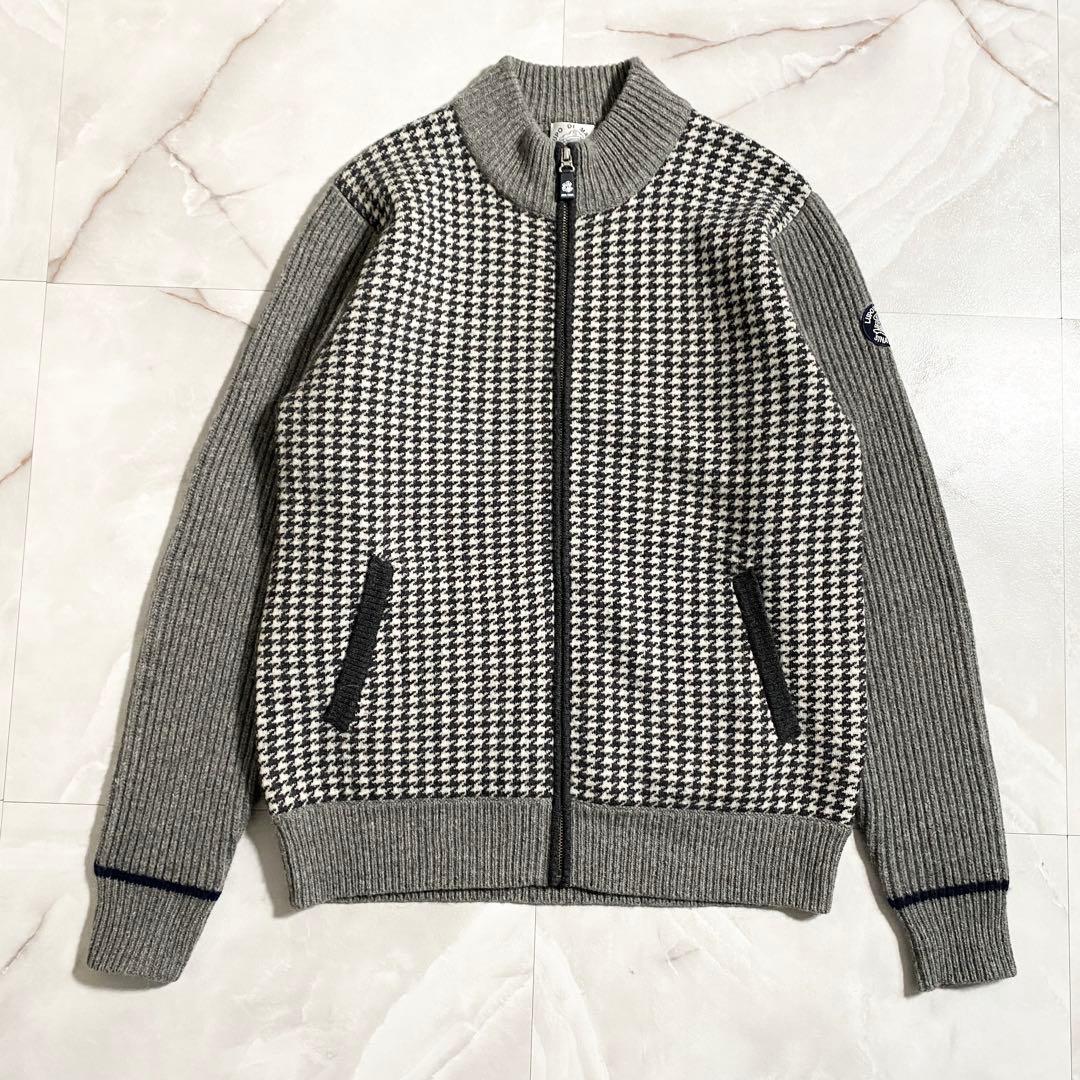 A18129 美品 シナコバ 千鳥×リブ切替 ドライバーズニット グレー L