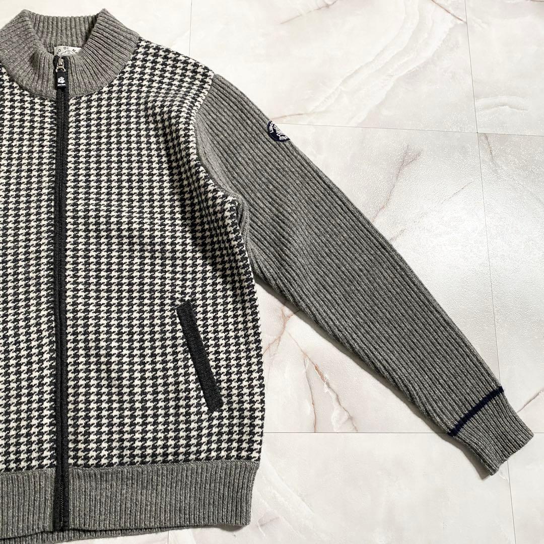 A18129 美品 シナコバ 千鳥×リブ切替 ドライバーズニット グレー L