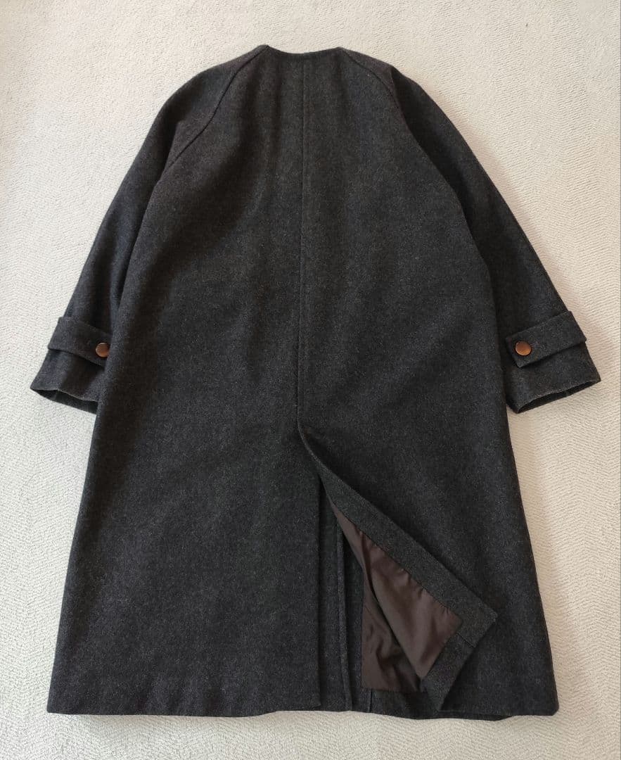 CHILD WOMAN メルトン ノーカラー ダブル ボタン ロング コート