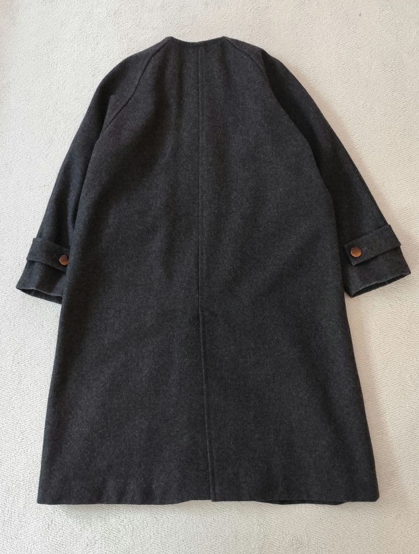 CHILD WOMAN メルトン ノーカラー ダブル ボタン ロング コート