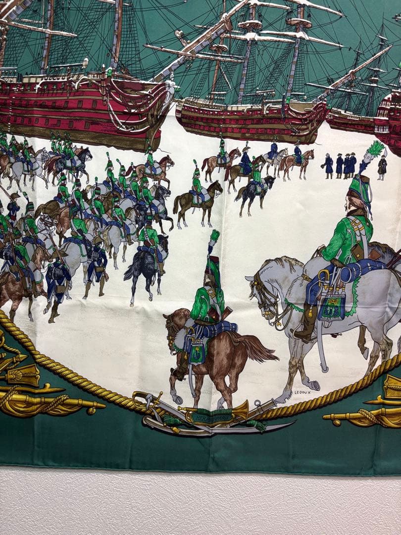 美品 HERMES エルメス カレ90 海と騎兵隊 シルク スカーフ