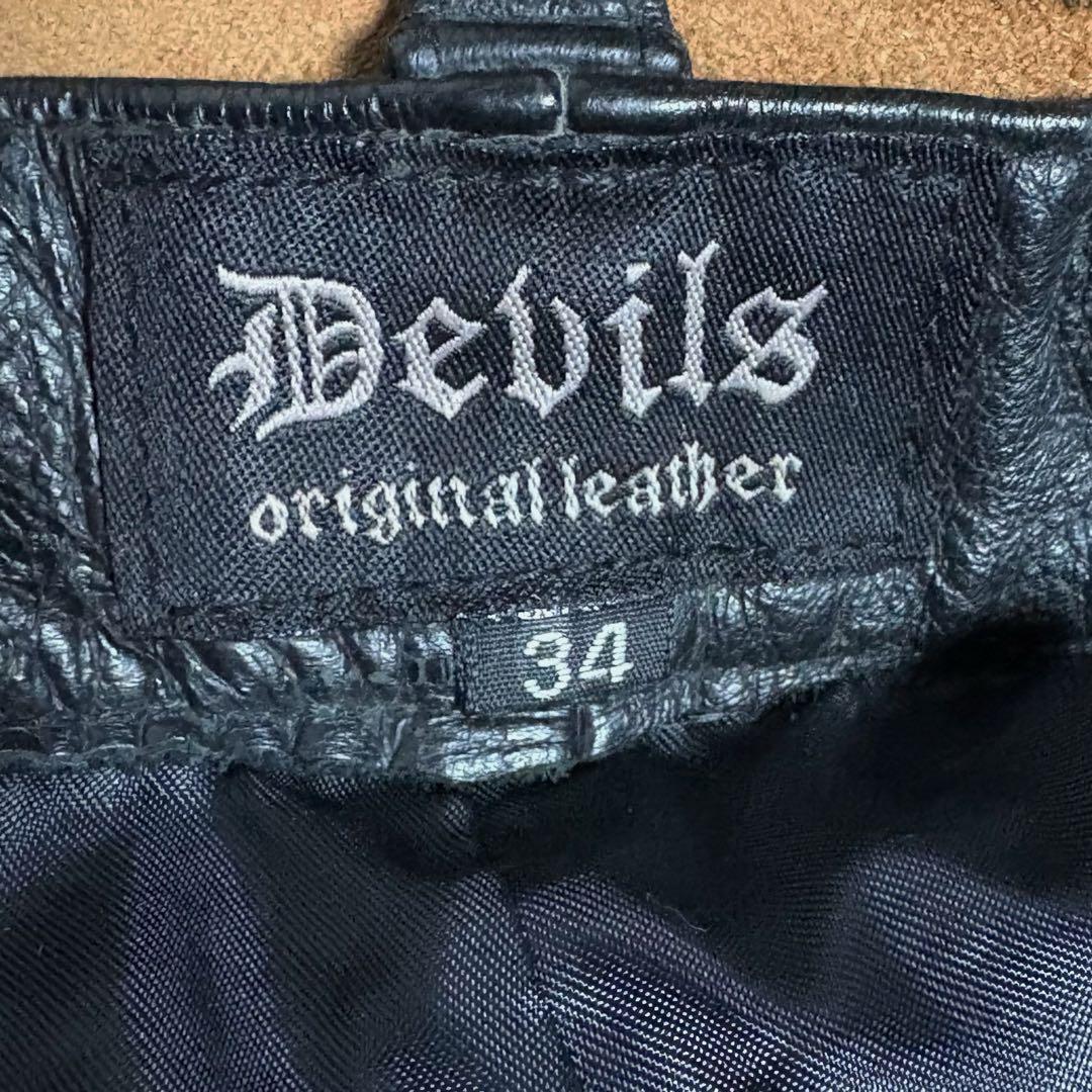 レトロ古着 Devils 本革レザーパンツ 黒 34 ブラック ウエスト86