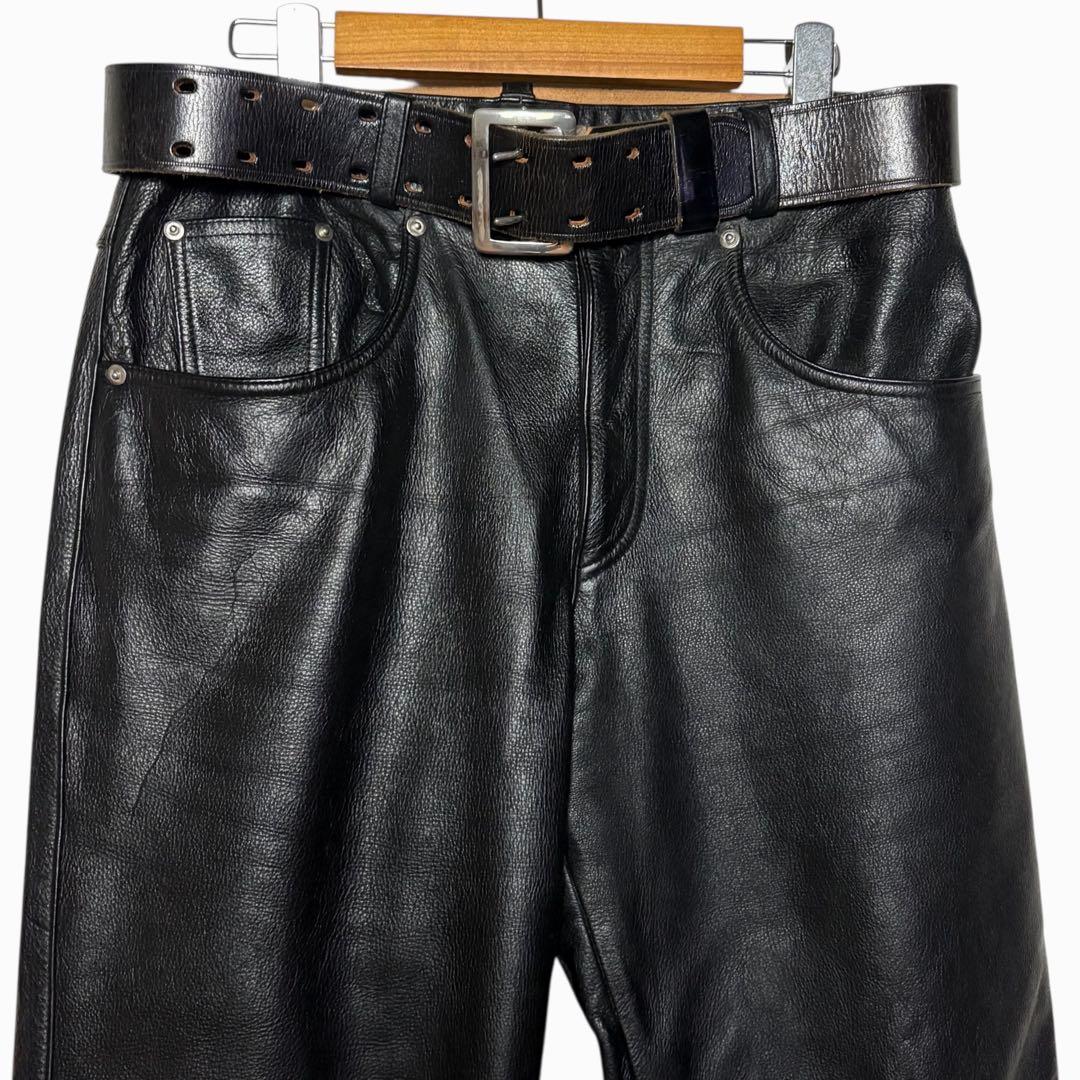 レトロ古着 Devils 本革レザーパンツ 黒 34 ブラック ウエスト86