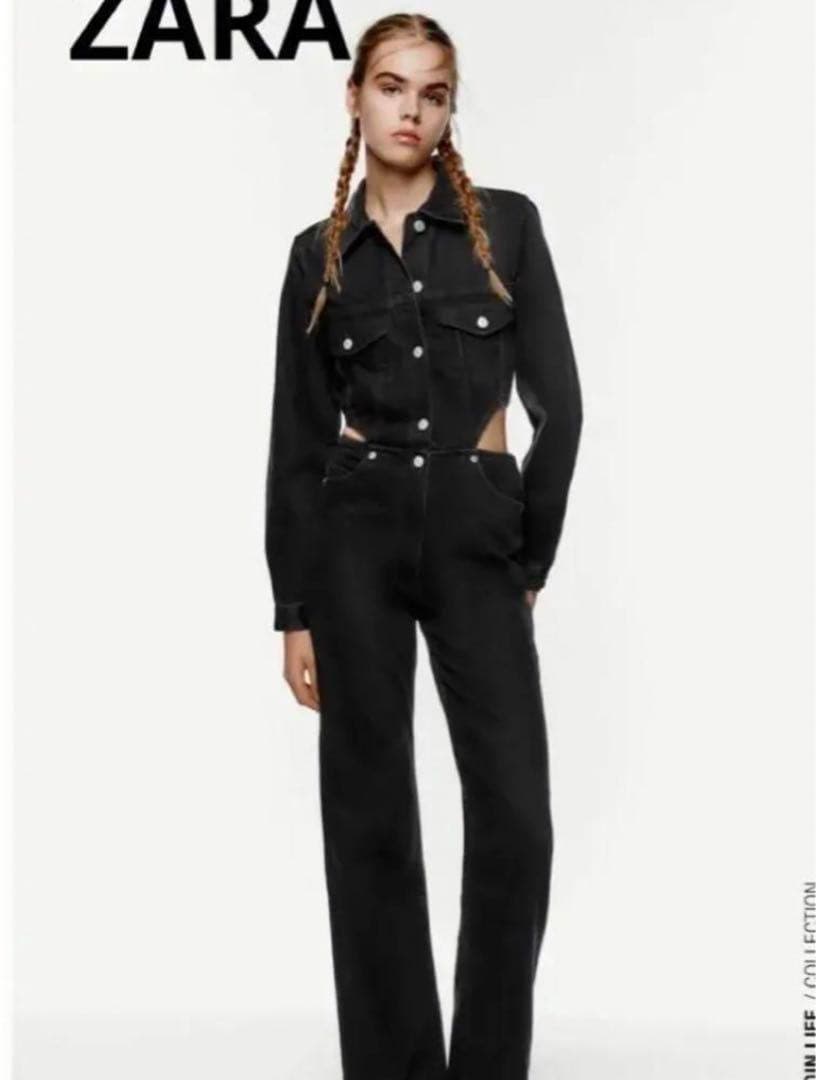 即完売品♡ザラ フルレングスカットアウトブラックデニムジャンプスーツ LL〜3L